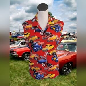 Vintage 90s Handmade Sleeveless Button-down Hot Rod Shirt